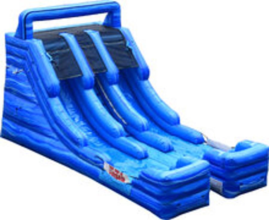 Blue marble dual lane water slide rental Austin TX - inflatable water slide Jump Around Party Rentals